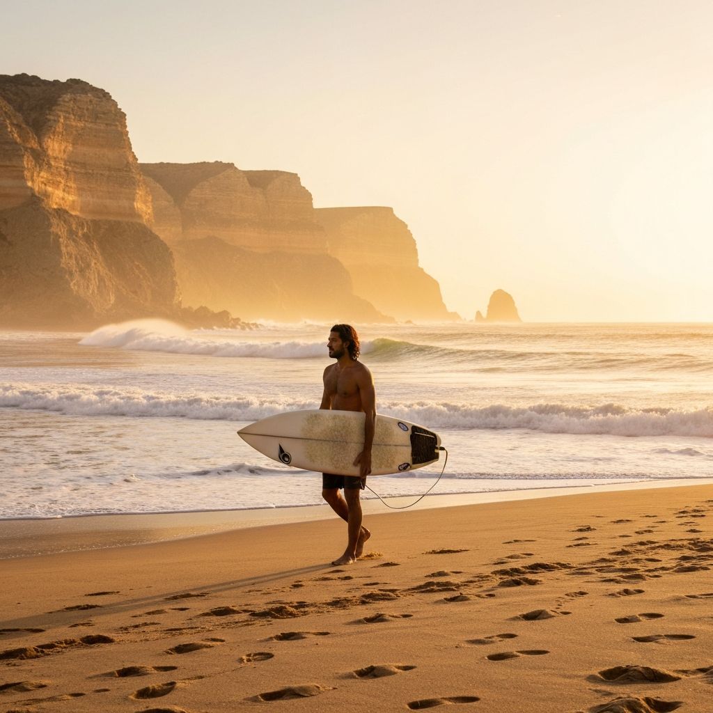 Surfer walking on the beach